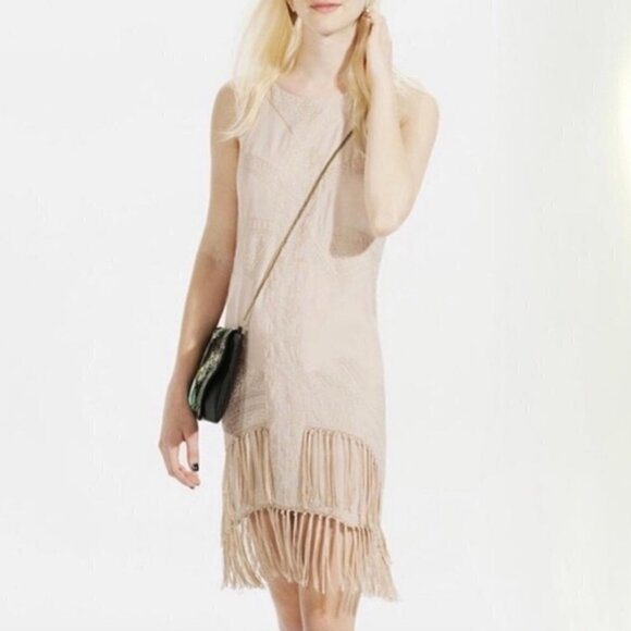 Urban Outfitters Pink Embroidered Fringe Sleeveless Tassel Mini Dress Small - Picture 5 of 9